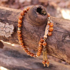 Orange Stone Glass Bead Tassel Bracelet